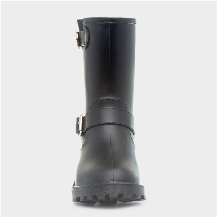 Womens Black Calf Buckle Pull On Boot