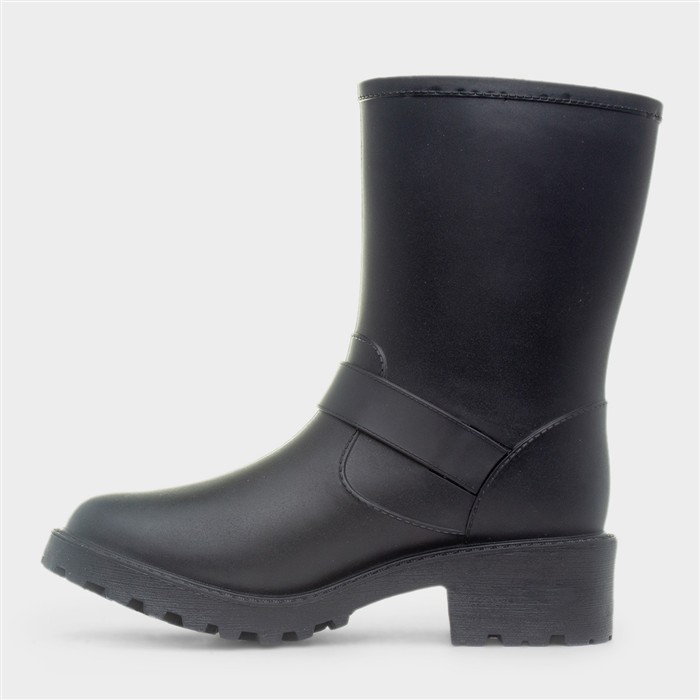 Womens Black Calf Buckle Pull On Boot