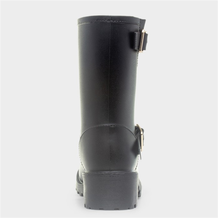 Womens Black Calf Buckle Pull On Boot