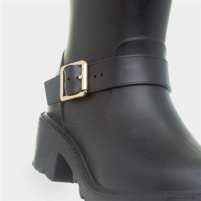 Womens Black Calf Buckle Pull On Boot
