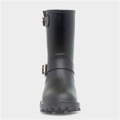 Womens Black Calf Buckle Pull On Boot