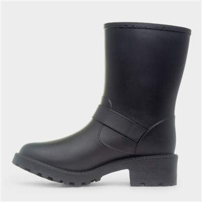 Womens Black Calf Buckle Pull On Boot