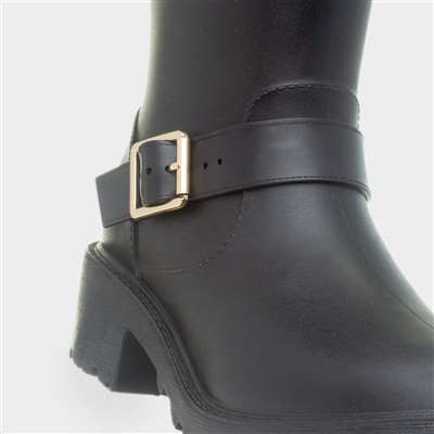 Womens Black Calf Buckle Pull On Boot