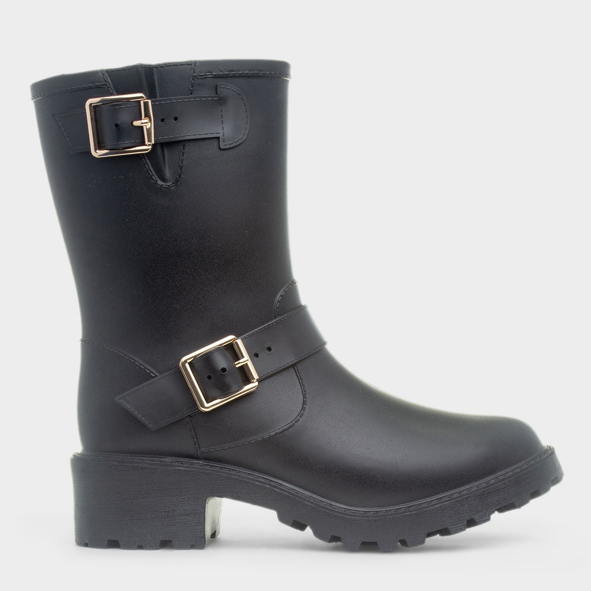 Womens Black Calf Buckle Pull On Boot