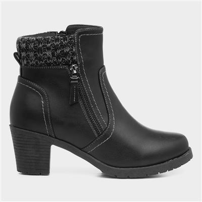 Womens Black Heeled Ankle Boot With Zip