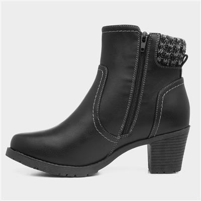 Womens Black Heeled Ankle Boot With Zip