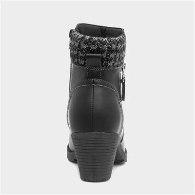 Womens Black Heeled Ankle Boot With Zip