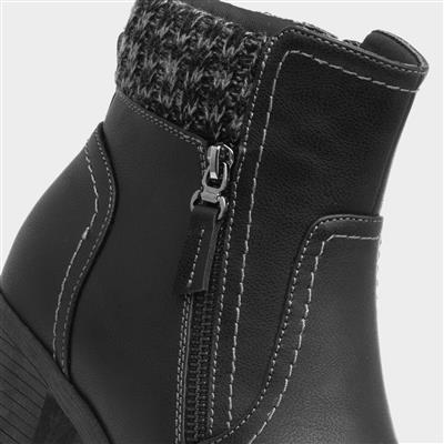 Womens Black Heeled Ankle Boot With Zip
