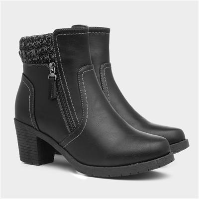 Womens Black Heeled Ankle Boot With Zip
