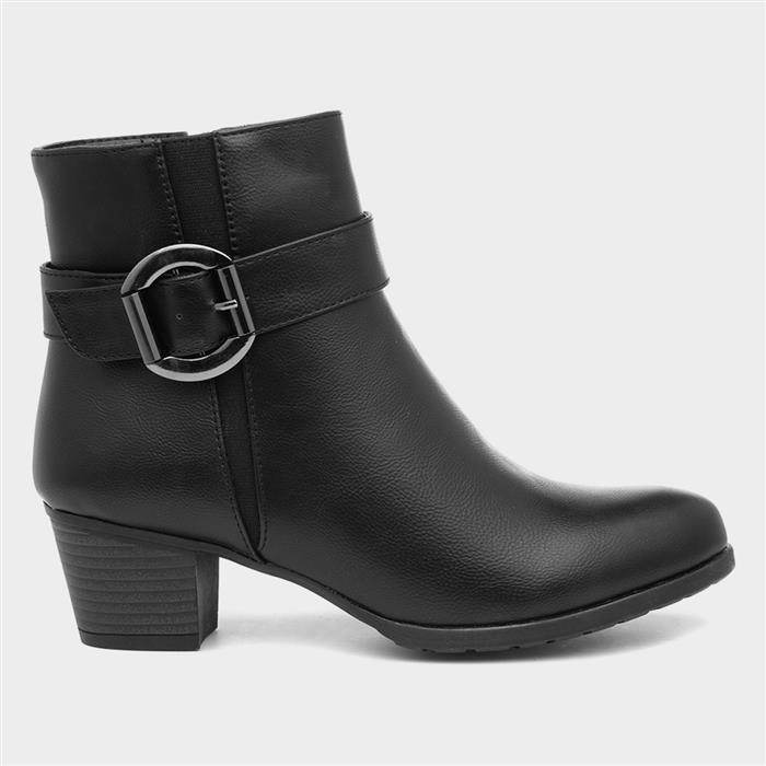 Womens Black Heeled Zip Up Ankle Boots