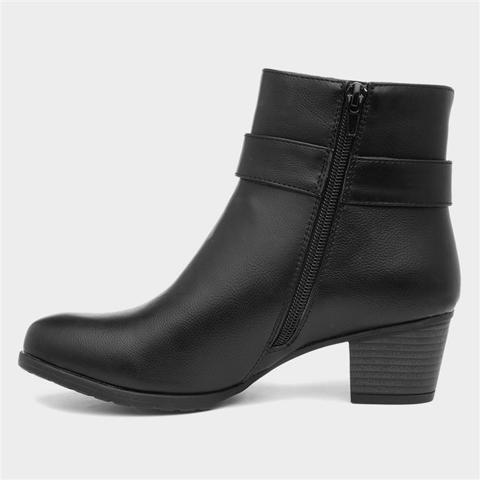 Womens Black Heeled Zip Up Ankle Boots
