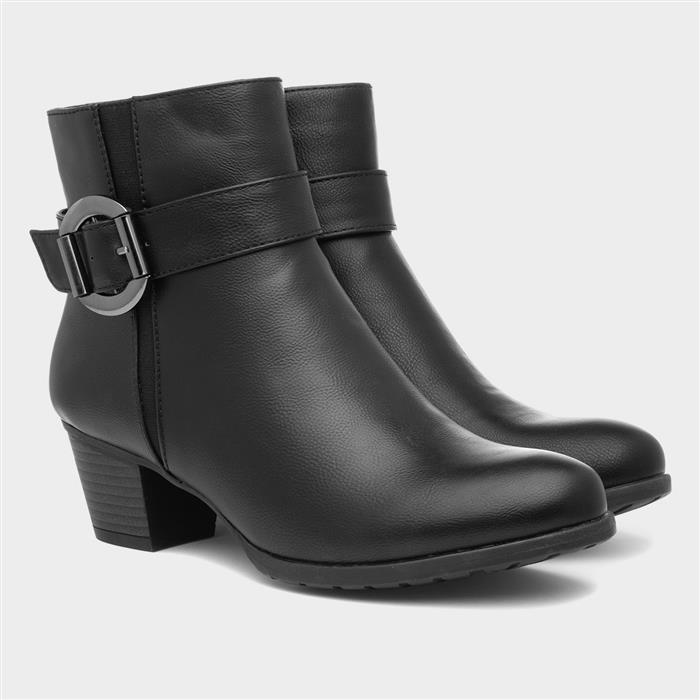 Womens Black Heeled Zip Up Ankle Boots