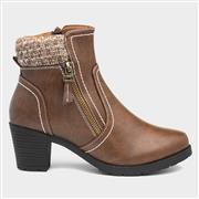 Lilley Womens Brown Knitted Collar Ankle Boot (Click For Details)