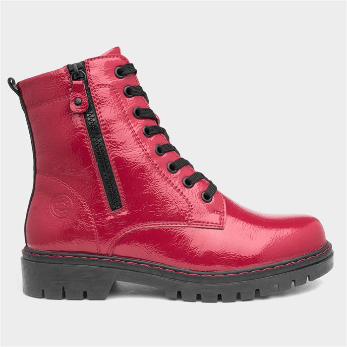 Relife Bev Womens Red Shiny Lace Up Boot-181025 | Shoe Zone