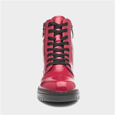 Bev Womens Red Shiny Lace Up Boot