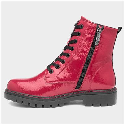 Bev Womens Red Shiny Lace Up Boot