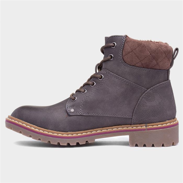 Alberta Womens Grey Lace Up Boot