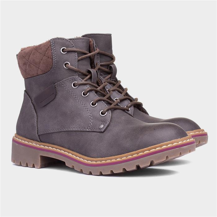 Alberta Womens Grey Lace Up Boot