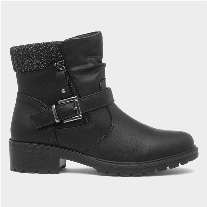 Womens Black Knitted Collar Ankle Boot