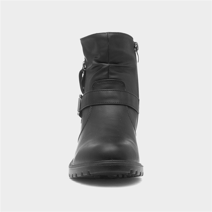 Womens Black Knitted Collar Ankle Boot