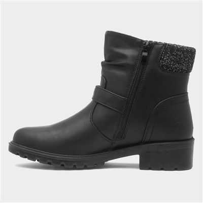 Womens Black Knitted Collar Ankle Boot