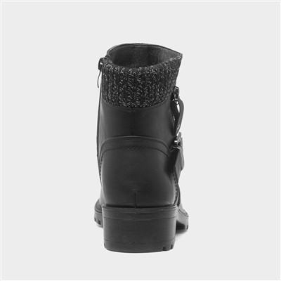Womens Black Knitted Collar Ankle Boot