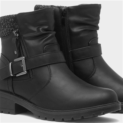 Womens Black Knitted Collar Ankle Boot