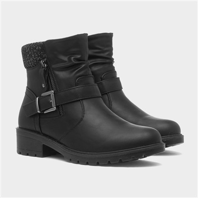 Womens Black Knitted Collar Ankle Boot