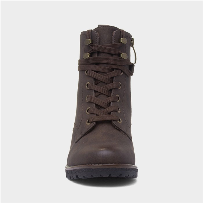 Bilbao Womens Brown Heeled Lace Up Boot