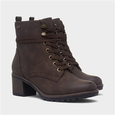 Bilbao Womens Brown Heeled Lace Up Boot