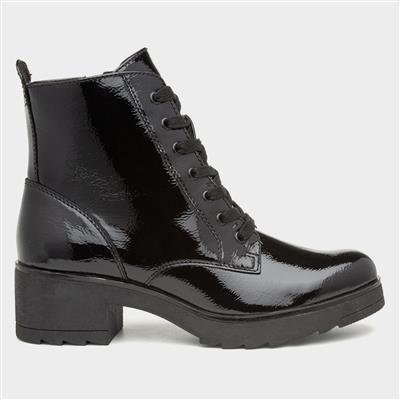 Womens Black Patent Heeled Ankle Boot