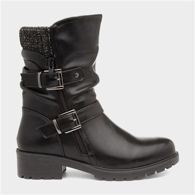 Minnie Womens Heeled Calf Boot in Black