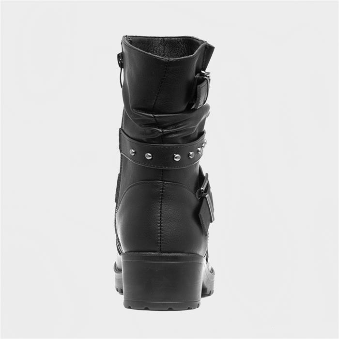 Womens Black Studded Block Heel Calf Boot