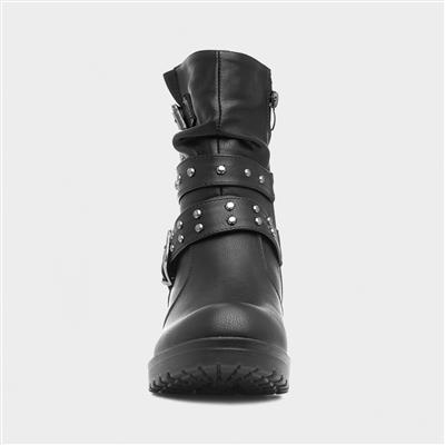 Womens Black Studded Calf Boot