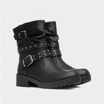 Womens Black Studded Calf Boot