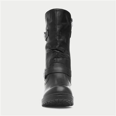 Womens Black Buckled Calf Boot