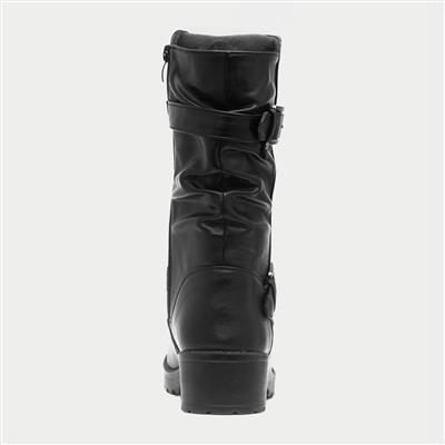 Womens Black Buckled Calf Boot