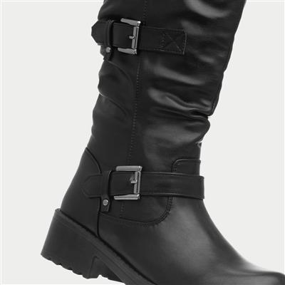 Womens Black Buckled Calf Boot