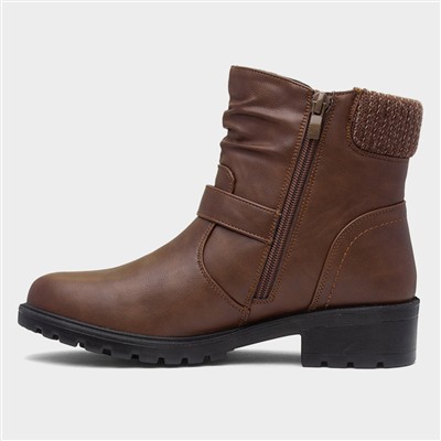 Womens Brown Knitted Collar Ankle Boot