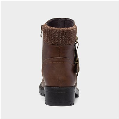 Womens Brown Knitted Collar Ankle Boot