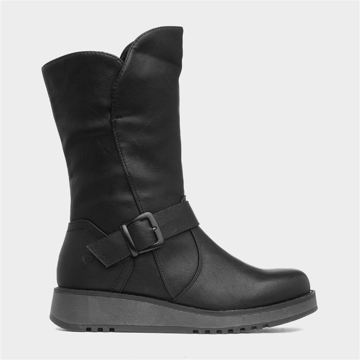 Maya Womens Black Buckle Calf Boot