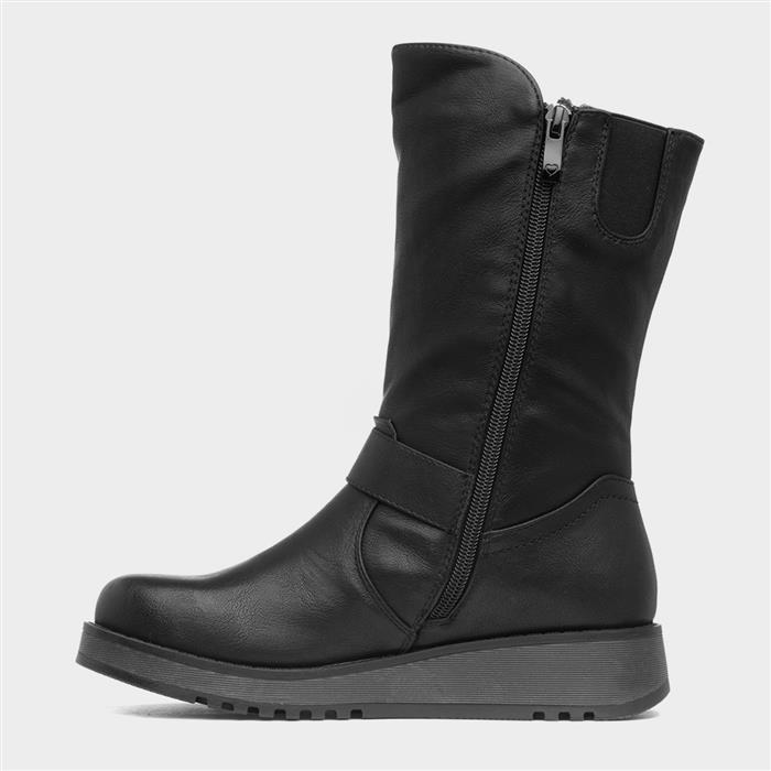 Maya Womens Black Buckle Calf Boot