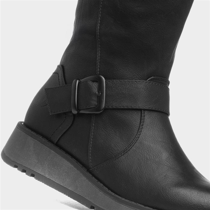 Maya Womens Black Buckle Calf Boot