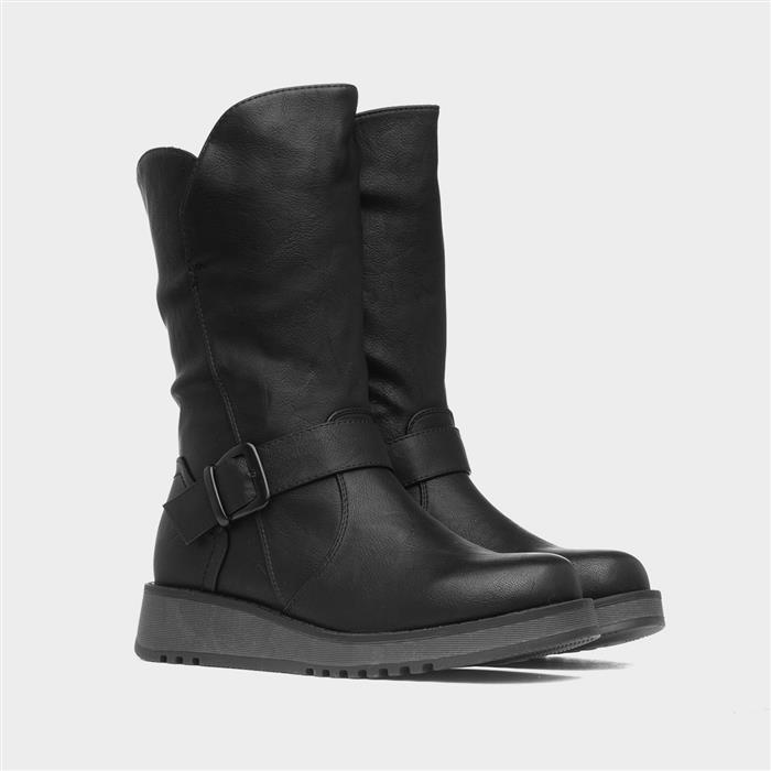 Maya Womens Black Buckle Calf Boot