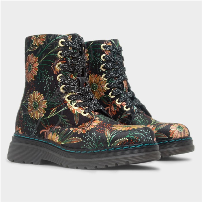 Lotte Womens Black Daisy Print Boot
