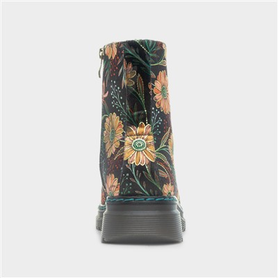 Lotte Womens Black Daisy Print Boot