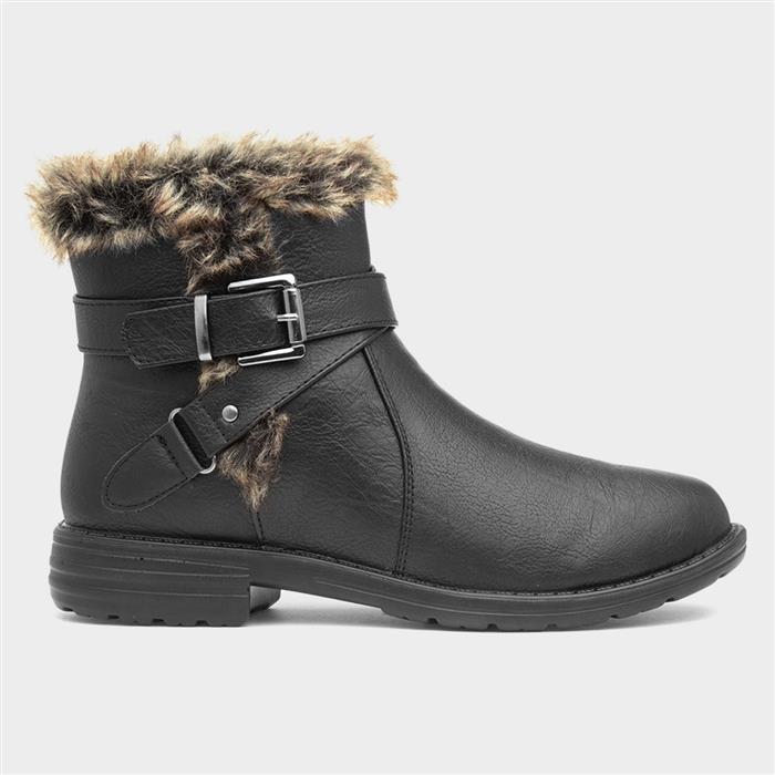 Lisa Womens Black Faux Fur Ankle Boot