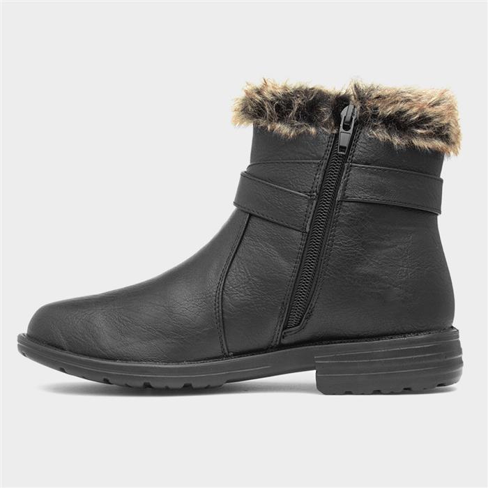 Lisa Womens Black Faux Fur Ankle Boot