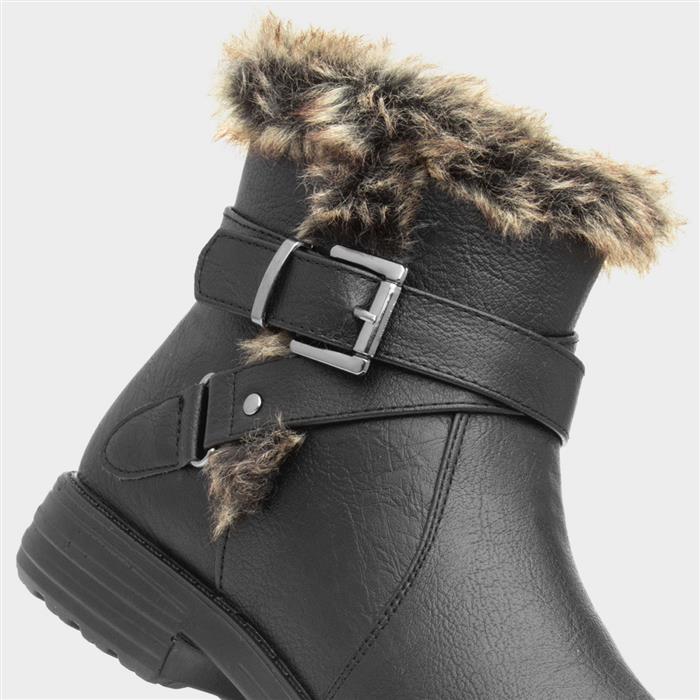Lisa Womens Black Faux Fur Ankle Boot