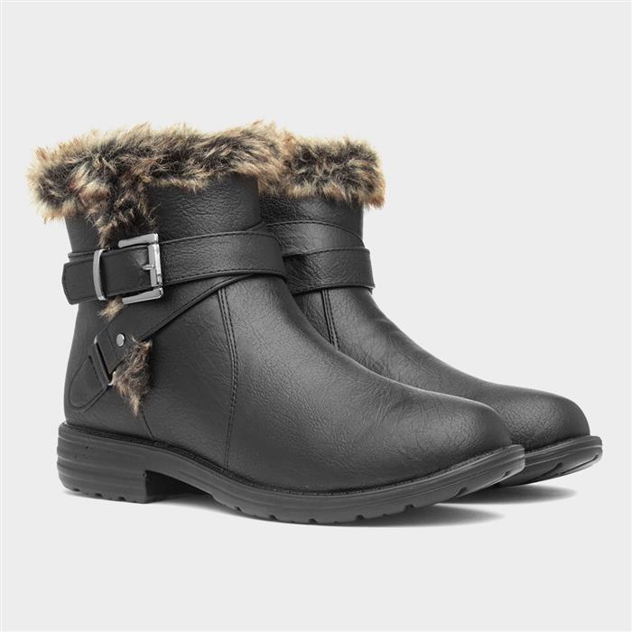 Lisa Womens Black Faux Fur Ankle Boot